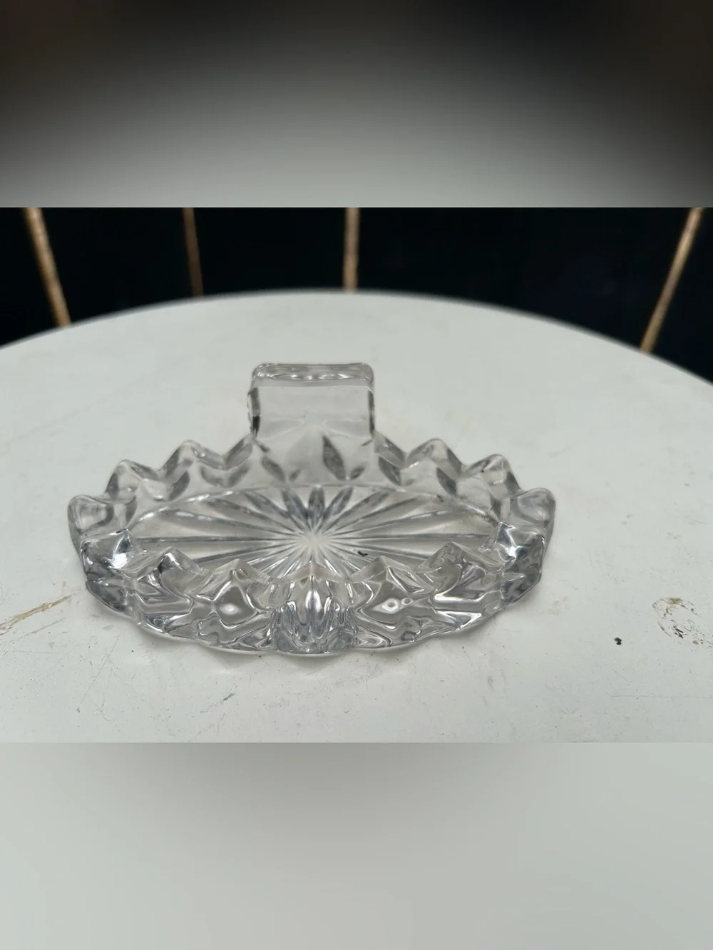 Fostoria American Clear glass individual ashtray with match stand